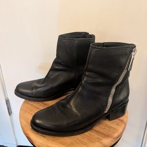 Frye Black Leather Side-Zip Moto Boots